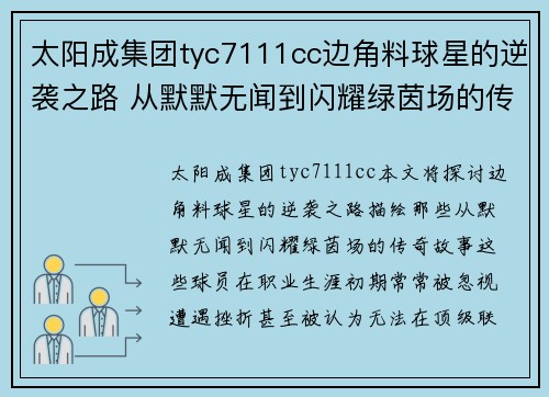 太阳成集团tyc7111cc边角料球星的逆袭之路 从默默无闻到闪耀绿茵场的传奇故事 - 副本